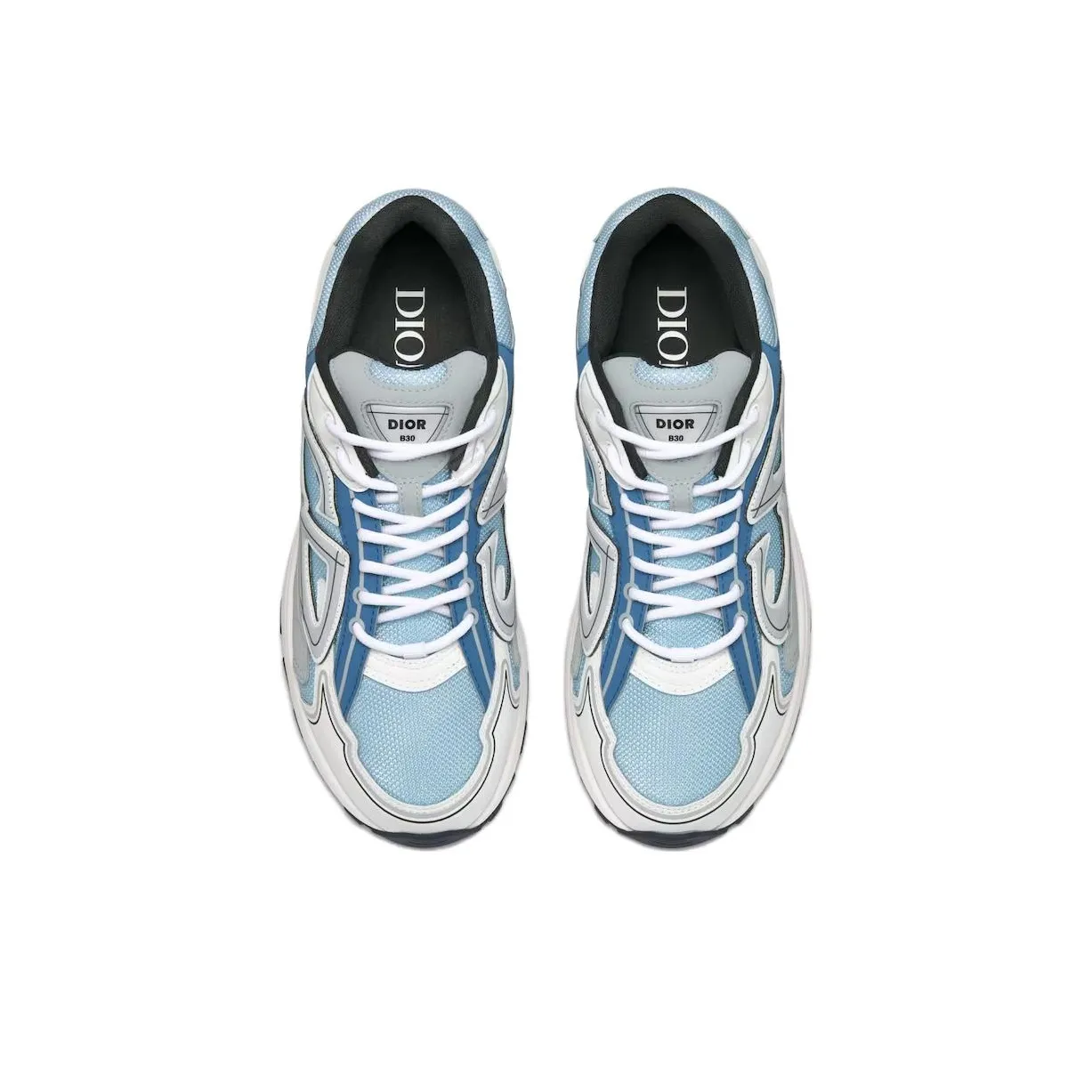Chunky Mesh-Leather Sneakers-Blue Gray