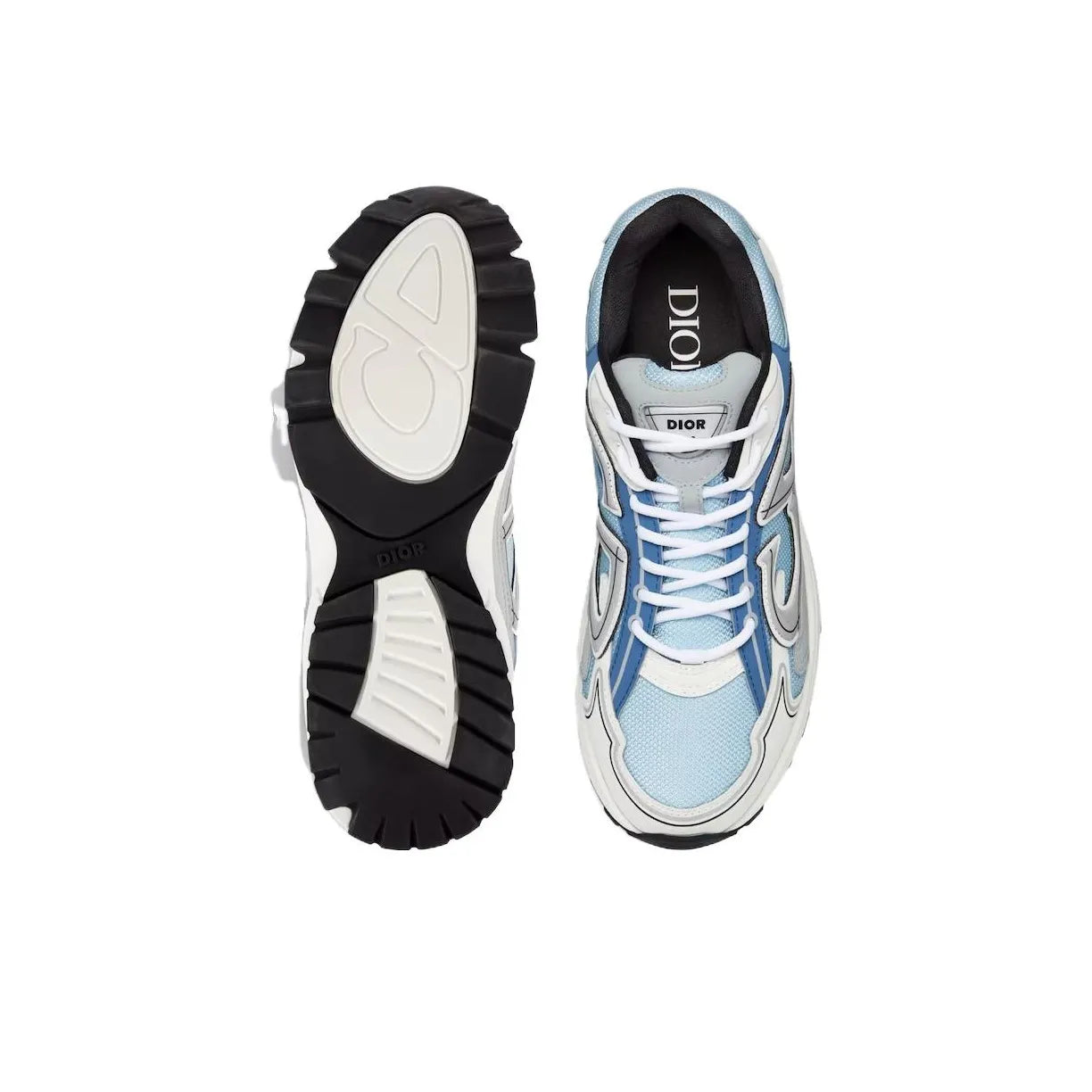 Chunky Mesh-Leather Sneakers-Blue Gray
