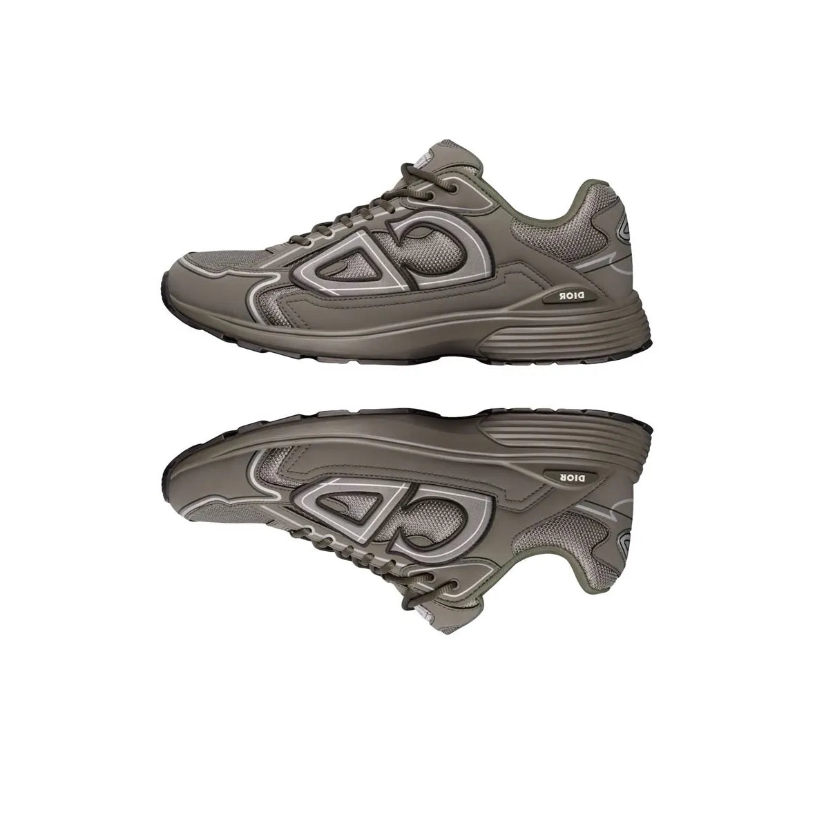 Chunky Mesh-Leather Sneakers-Olive