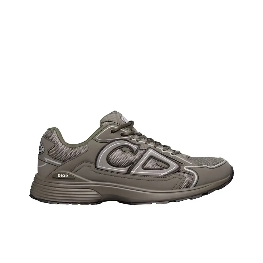 Chunky Mesh-Leather Sneakers-Olive