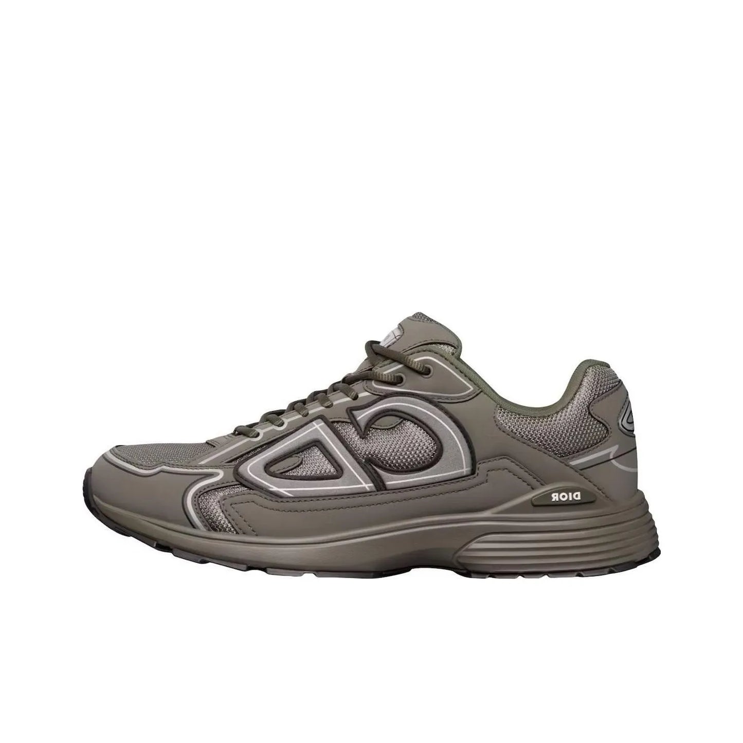 Chunky Mesh-Leather Sneakers-Olive