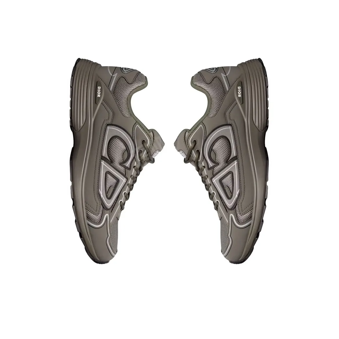 Chunky Mesh-Leather Sneakers-Olive