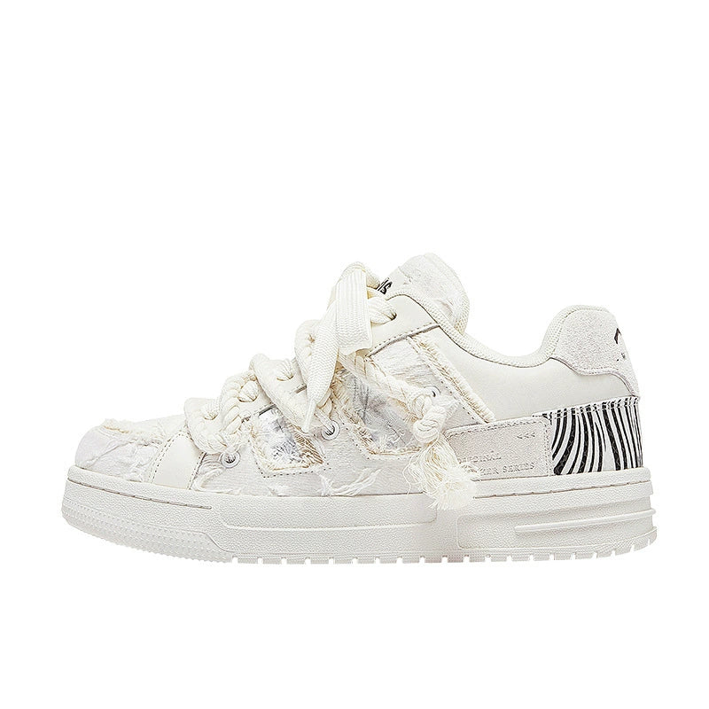 Deconstructed White Chunky Skate Shoes - Urban Style Low Tops