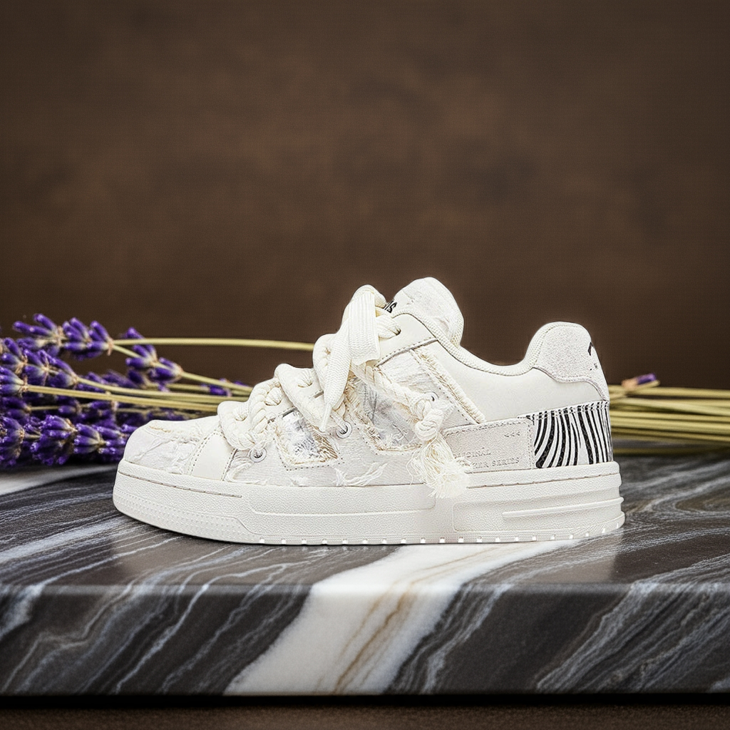 Deconstructed White Chunky Skate Shoes - Urban Style Low Tops