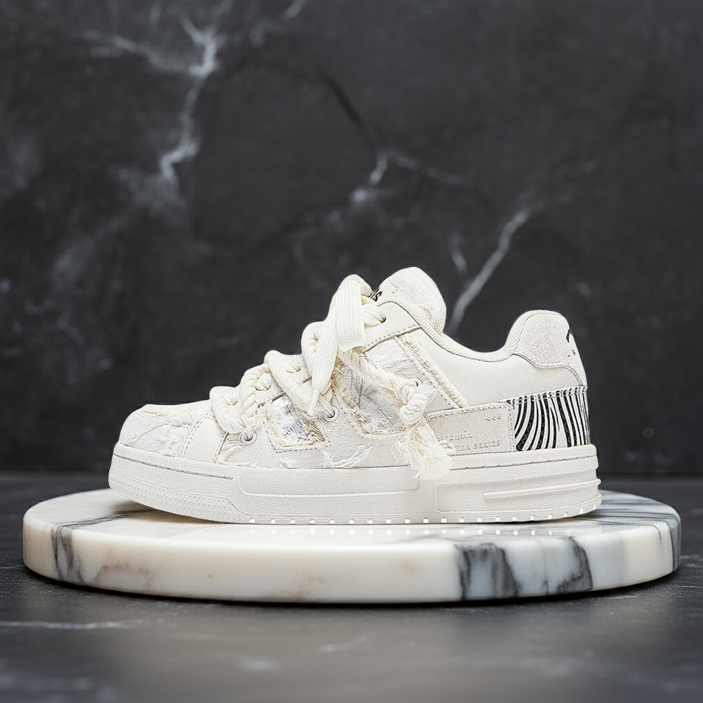 Deconstructed White Chunky Skate Shoes - Urban Style Low Tops
