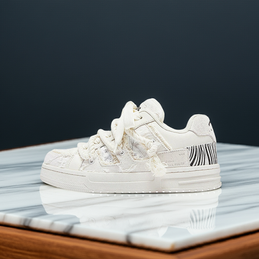 Deconstructed White Chunky Skate Shoes - Urban Style Low Tops