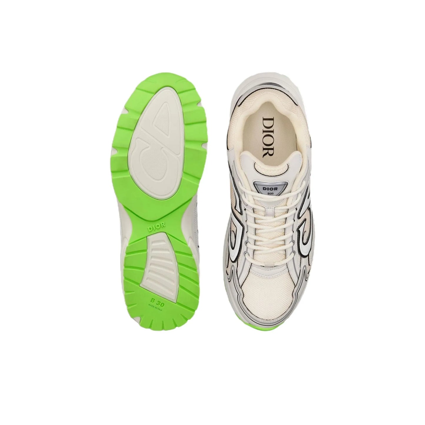 Chunky Mesh-Leather Sneakers-Beige