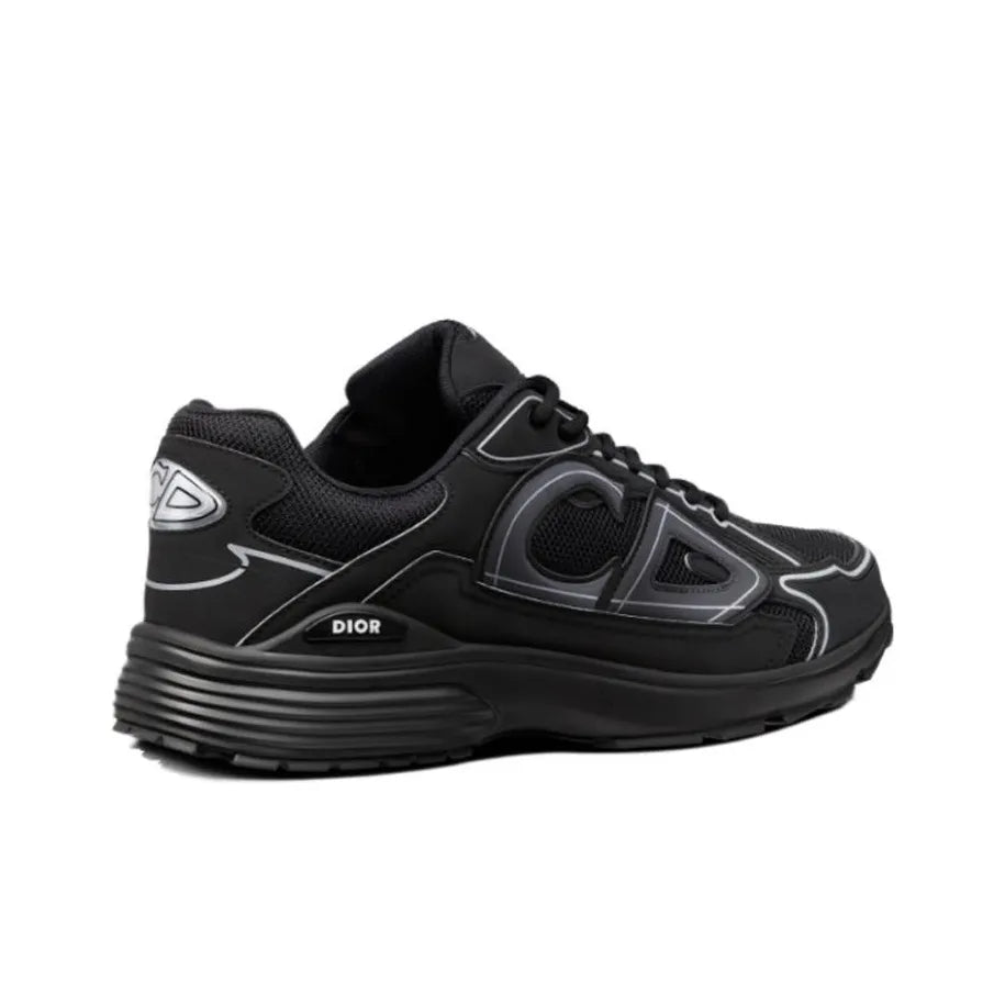 Chunky Mesh-Leather Sneakers-Black