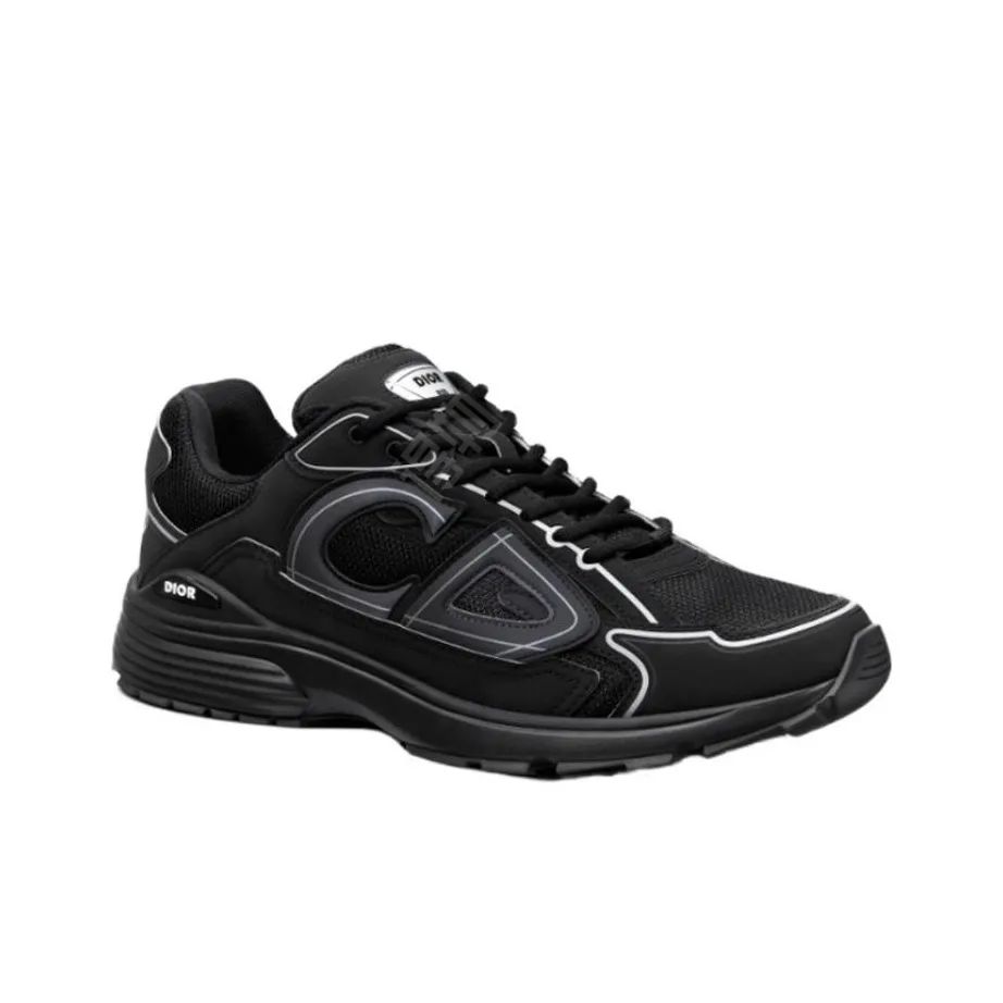 Chunky Mesh-Leather Sneakers-Black