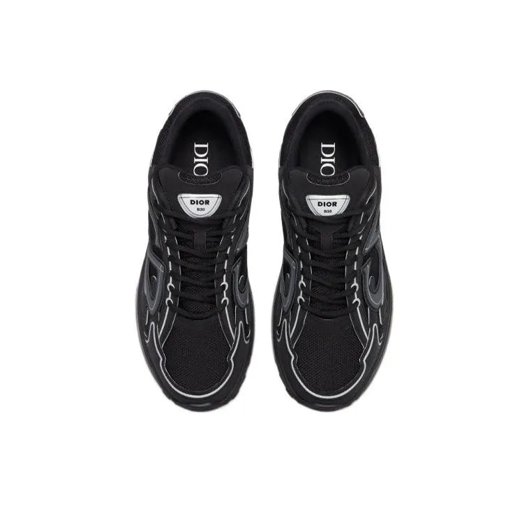 Chunky Mesh-Leather Sneakers-Black