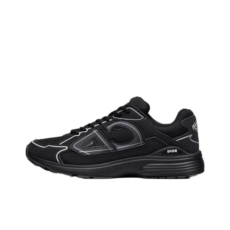 Chunky Mesh-Leather Sneakers-Black