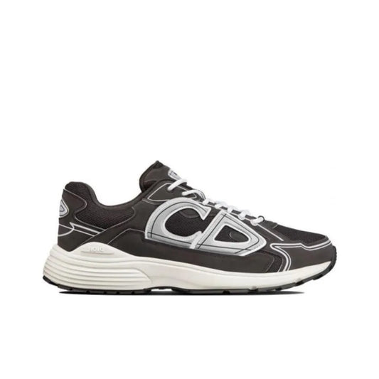 Chunky Mesh-Leather Sneakers-Black and white