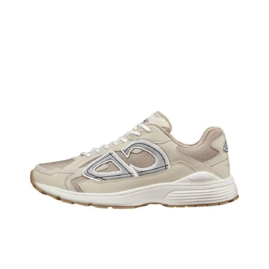 Chunky Mesh-Leather Sneakers-Cream white