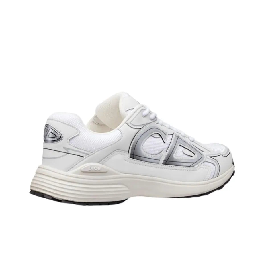 Chunky Mesh-Leather Sneakers-White