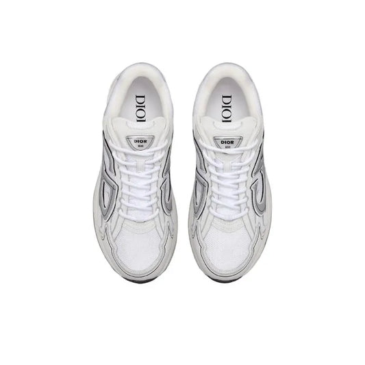 Chunky Mesh-Leather Sneakers-White