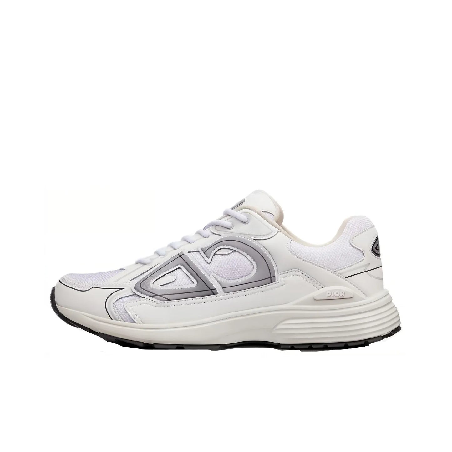 Chunky Mesh-Leather Sneakers-White