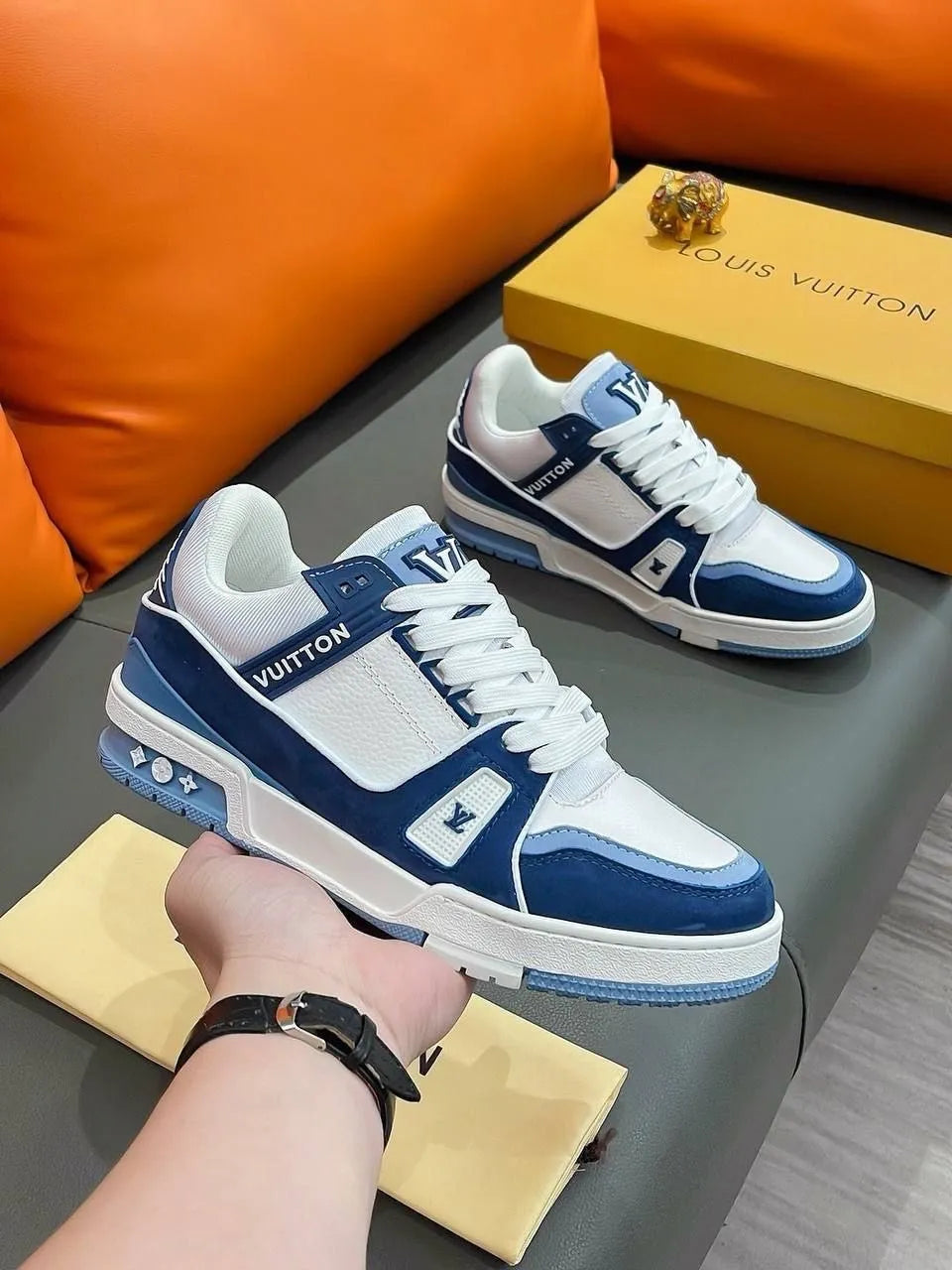 Classic Panel Design Athletic Shoes-Blue & White