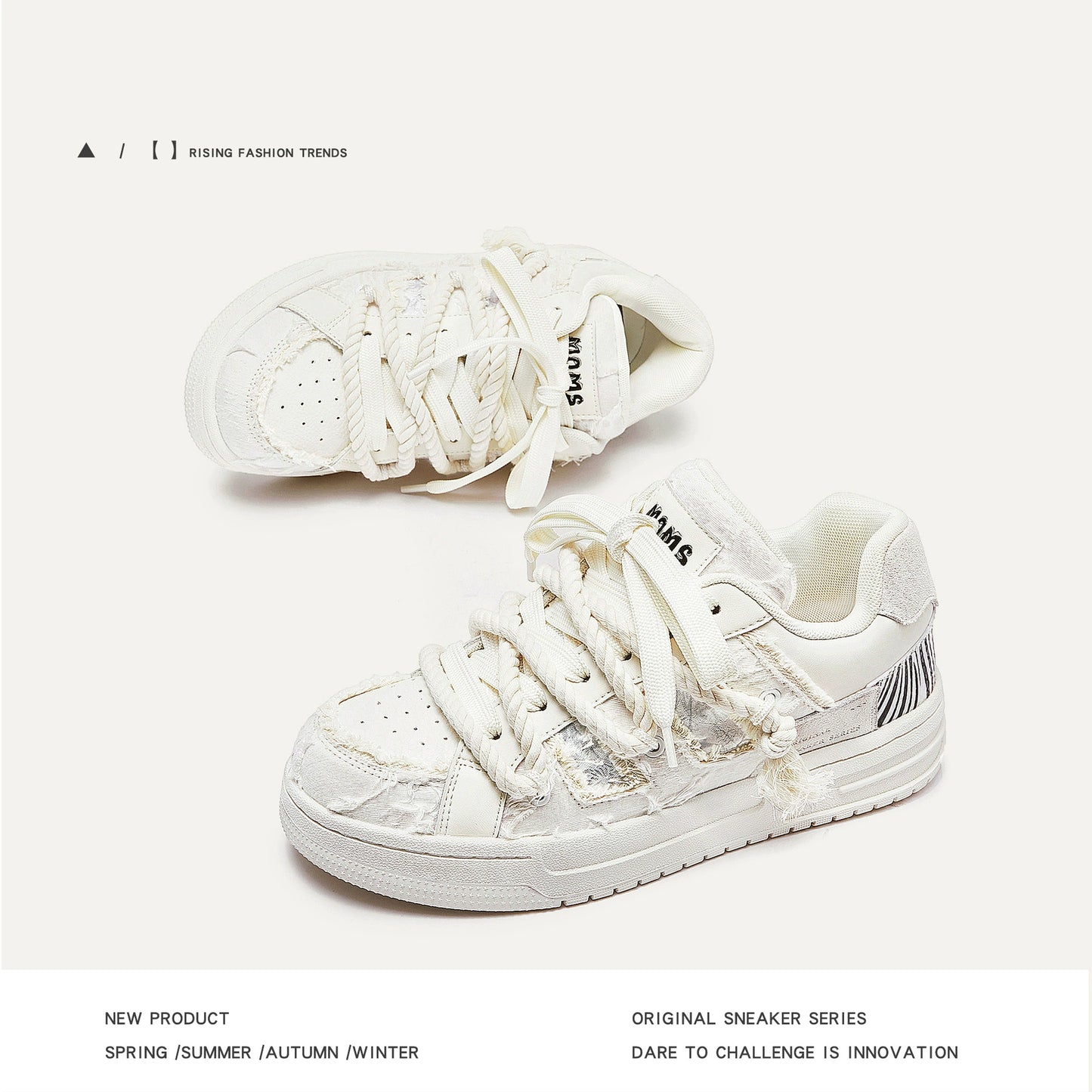 Deconstructed White Chunky Skate Shoes - Urban Style Low Tops